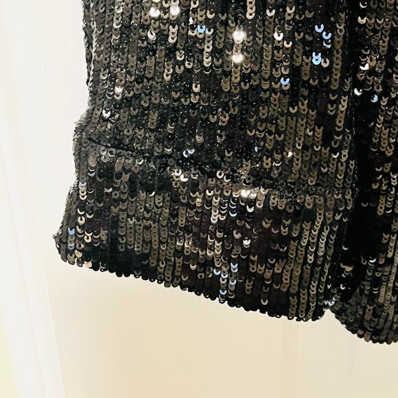 Black Sequined Blouse Relaxed Portofino NWT Express - Picture 4 of 8